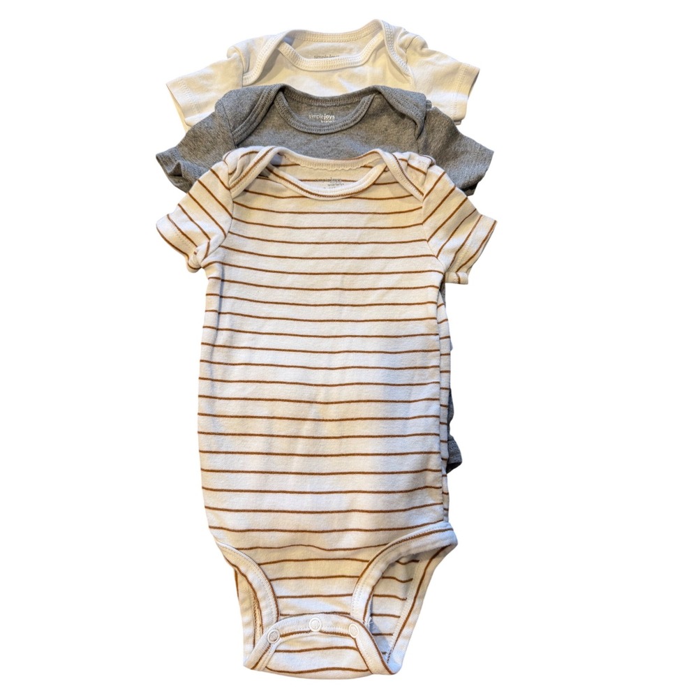 Simple Joys by Carters Baby Bodysuit Set 3-6M Short Sleeve Grey White Stripe 3pk